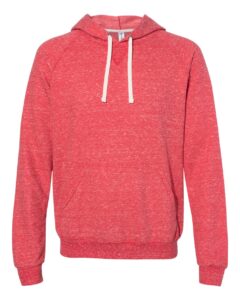 JERZEES 90MR Unisex Snow Heather French Terry Raglan Hooded Sweatshirt – Red