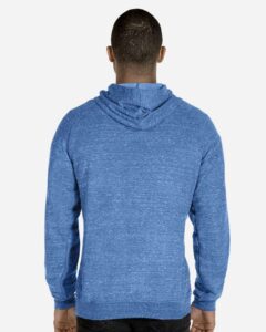JERZEES 90MR Unisex Snow Heather French Terry Raglan Hooded Sweatshirt – Royal (on model back)