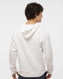 J. America 8871 Men’s Triblend Fleece Hooded Sweatshirt – Antique White Triblend (on model back)
