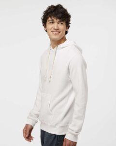 J. America 8871 Men’s Triblend Fleece Hooded Sweatshirt – Antique White Triblend (on model side)