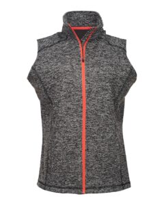 J. America 8625 Women’s Cosmic Fleece Vest – Charcoal Fleck/ Fire Coral
