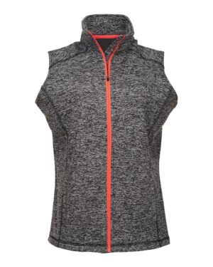 J. America 8625 Women’s Cosmic Fleece Vest – Charcoal Fleck/ Fire Coral