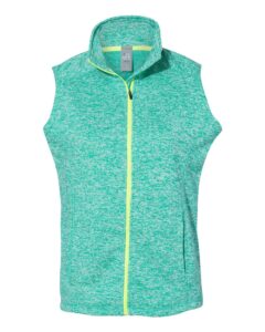 J. America 8625 Women’s Cosmic Fleece Vest – Emerald/ Neon Yellow