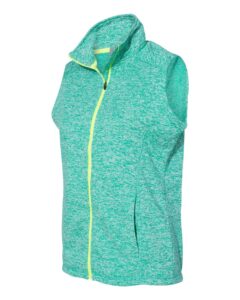 J. America 8625 Women’s Cosmic Fleece Vest – Emerald/ Neon Yellow (side)