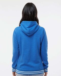 J. America 8651 Women’s Relay Hooded Sweatshirt – Royal (on model back)