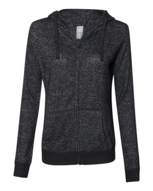 J. America 8656 Women’s Cozy Jersey Hooded Full-Zip – Black