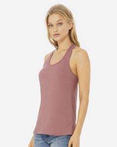 BELLA + CANVAS 6008 Women’s Jersey Racerback Tank – Heather Mauve (on model side)