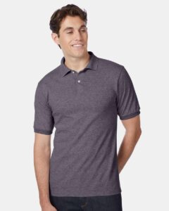 Hanes 054X Unisex EcoSmart® Jersey Polo – Charcoal Heather (on model)