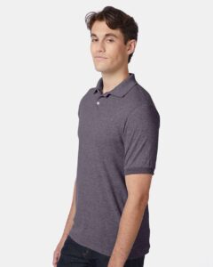 Hanes 054X Unisex EcoSmart® Jersey Polo – Charcoal Heather (on model side)
