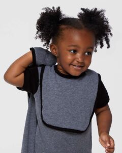 Rabbit Skins 1004 Infant Contrast Trim Premium Jersey Bib – Granite Heather/ Black (on model)