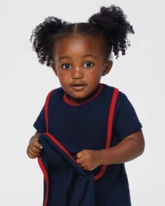 Rabbit Skins 1004 Infant Contrast Trim Premium Jersey Bib – Navy/ Red (on model)