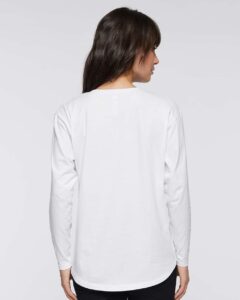 LAT 3508 Women’s Fine Jersey Long Sleeve Tee – White (on model back)