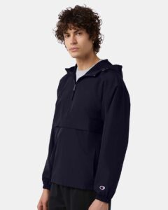 Champion CO200 Unisex Packable Anorak Jacket – Navy (on model side)