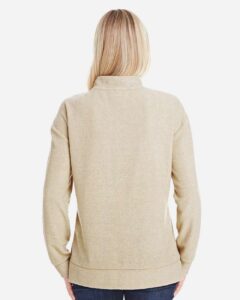 J. America 8428 Women’s Weekend Terry Mock Neck Pullover – Natural (on model back)