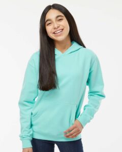 Independent Trading Co. SS4001Y Youth Midweight Hooded Sweatshirt – Mint (on model)