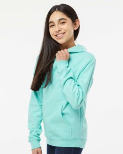 Independent Trading Co. SS4001Y Youth Midweight Hooded Sweatshirt – Mint (on model side)