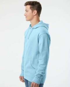Independent Trading Co. SS4500 Unisex Midweight Hooded Sweatshirt – Blue Aqua (on model side)