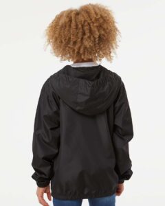 Independent Trading Co. EXP24YWZ Youth Lightweight Windbreaker Full-Zip Jacket – Black (on model back)