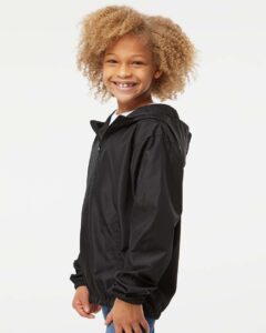 Independent Trading Co. EXP24YWZ Youth Lightweight Windbreaker Full-Zip Jacket – Black (on model side)
