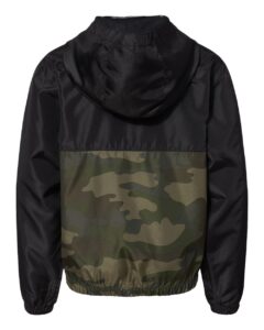 Independent Trading Co. EXP24YWZ Youth Lightweight Windbreaker Full-Zip Jacket – Black/ Forest Camo (back)