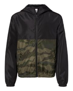 Independent Trading Co. EXP24YWZ Youth Lightweight Windbreaker Full-Zip Jacket – Black/ Forest Camo