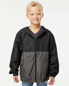 Independent Trading Co. EXP24YWZ Youth Lightweight Windbreaker Full-Zip Jacket – Black/ Graphite (on model)