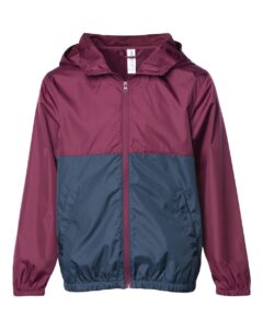 Independent Trading Co. EXP24YWZ Youth Lightweight Windbreaker Full-Zip Jacket – Maroon/ Classic Navy