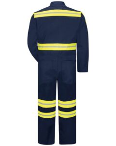 Red Kap CT10ENT Men’s Tall Enhanced Visibility Action Back Coverall – Navy/ Yellow Trim (back)