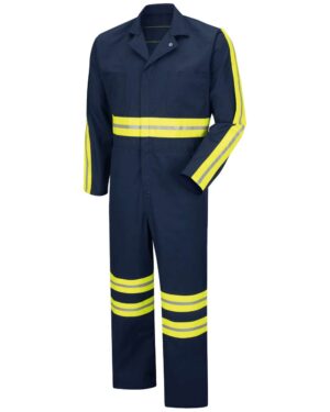 Red Kap CT10ENT Men’s Tall Enhanced Visibility Action Back Coverall – Navy/ Yellow Trim