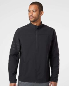 Adidas A267 Men’s Wind Resistant Full-Zip Jacket – Black/ Black (on model)