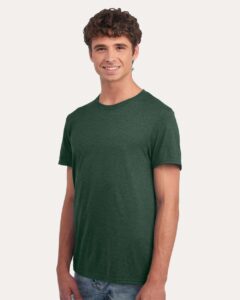 JERZEES 560MR Premium Blend Ring-Spun T-Shirt – Forest Green Heather (on model side)