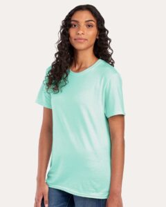 JERZEES 560MR Premium Blend Ring-Spun T-Shirt – Mint To Be (on model side)