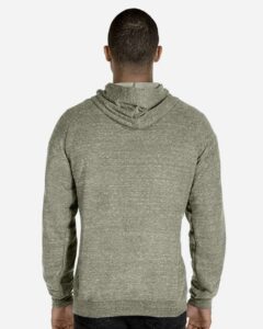 JERZEES 90MR Unisex Snow Heather French Terry Raglan Hooded Sweatshirt – Military Green (on model back)