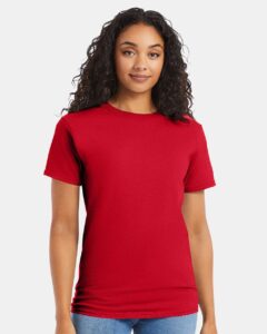 Hanes 5280 Unisex Essential-T T-Shirt – Athletic Red (on model)