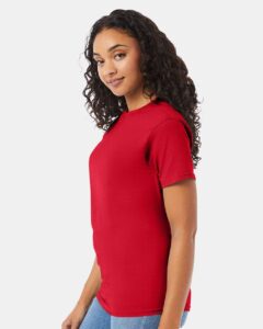 Hanes 5280 Unisex Essential-T T-Shirt – Athletic Red (on model side)