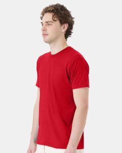 Hanes 4980 Unisex Perfect-T T-Shirt – Athletic Red (on model side)