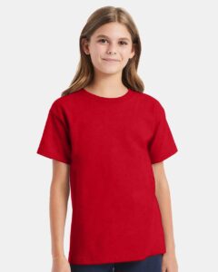 Hanes 5480 Youth Essential-T T-Shirt – Athletic Red (on model)