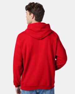 Hanes P170 Unisex EcoSmart® Hooded Sweatshirt – Athletic Red (on model back)