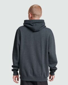 JERZEES 700MR Unisex Eco™ Premium Blend Ring-Spun Hooded Sweatshirt – Black Ink Heather (on model back)