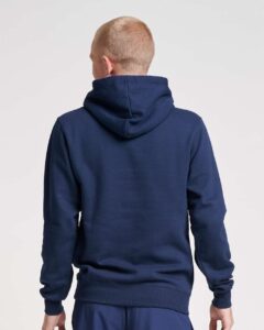 JERZEES 700MR Unisex Eco™ Premium Blend Ring-Spun Hooded Sweatshirt – J. Navy (on model back)