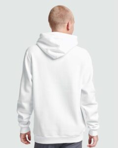 JERZEES 700MR Unisex Eco™ Premium Blend Ring-Spun Hooded Sweatshirt – White (on model back)