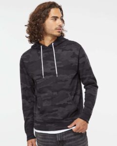Independent Trading Co. AFX90UN Unisex Lightweight Hooded Sweatshirt – Black Camo (on model)