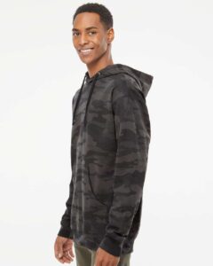 Independent Trading Co. SS4500 Unisex Midweight Hooded Sweatshirt – Black Camo (on model side)