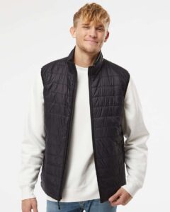 Independent Trading Co. EXP120PFV Men’s Puffer Vest – Black (on model)