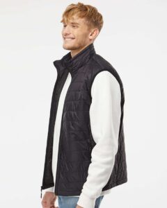 Independent Trading Co. EXP120PFV Men’s Puffer Vest – Black (on model side)