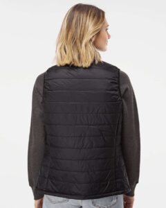 Independent Trading Co. EXP220PFV Women’s Puffer Vest – Black (on model back)