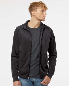 Independent Trading Co. EXP70PTZ Men’s Lightweight Poly-Tech Full-Zip Track Jacket – Black/ Black (on model)