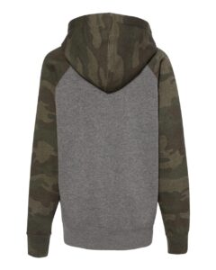 Independent Trading Co. PRM15YSB Youth Lightweight Special Blend Raglan Hooded Sweatshirt – Nickel Heather/ Forest Camo (back)