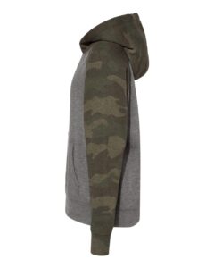Independent Trading Co. PRM15YSB Youth Lightweight Special Blend Raglan Hooded Sweatshirt – Nickel Heather/ Forest Camo (side)