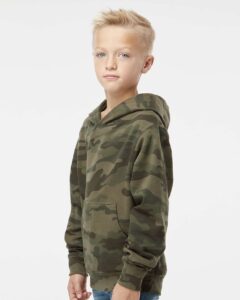 Independent Trading Co. SS4001Y Youth Midweight Hooded Sweatshirt – Forest Camo (on model side)
